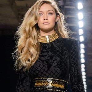 NIB BALMAIN H&M BLACK GOLD CHEVRON BELT KENDALL JENNER GIGI HADID MEDIUM RARE